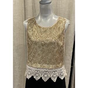 ASTR The Label Gold Cropped Sequin Crocheted Hem Tank Top Eras Tour Outfit Sz S